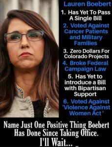 PHOTO Lauren Boebert Has Yet To Pass A Single Bill Broke Federal Campagin Law Name Just One Positive Thing Boebert Has Done Since Taking Office I;ll Wait Meme