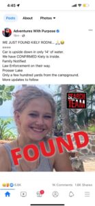 PHOTO Adventures with Purpose Confirm They Found Kiely Rodni Dead In Prosser Lake