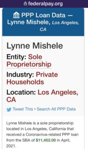 PHOTO Lynne Mishele Of The “Anne Heche Destroyed My House” Gofundme Campaign Got PPP Loan Of Over $11K For Payroll Expenses Under Private Households Category