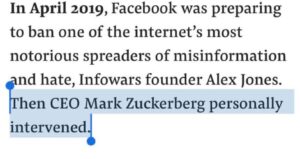 PHOTO Mark Zuckerberg Stopped Facebook Employees From Banning Alex Jones On The Platform
