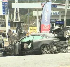PHOTO The Right Rear Tire Was Still On The Mercedez Benz Nicole Linton's Crashed Despite The Impact It Took From Crashing Into Other Cars