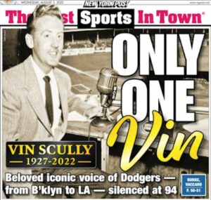 PHOTO Vin Scully Honored On Front Of New York Post With Title Only One Vin Silenced At 94