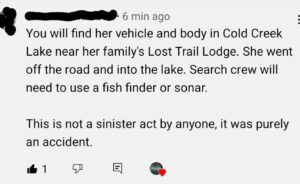 PHOTO Youtuber Says Kiely Rodni Drove Into Cold Creek Lake And Drowned