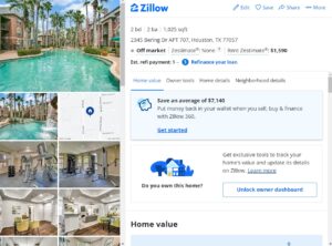 PHOTO Zillow Listing Of Nicole Linton's 2 Bedroom 1K Square Foot Aparment In Houston That She Rents For $1500 A Month