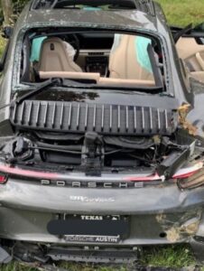 PHOTO Back Of Myles Garrett's Porsche GT3 That He Purchased In Austin TX Had Back Window Smashed Out After Crash