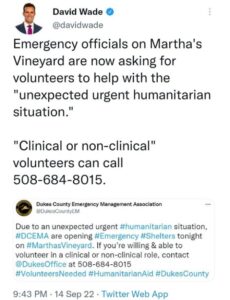 PHOTO Emergency Officials At Martha's Vineyard Going Crazy From Just Two Planes Of Migrants