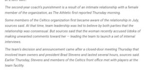 PHOTO Ime Udoka Was Caught By Celtics Organzation Having Affair Because After It Was Over Female Staffer Complained To Team He Was Making Unwanted Comments And Advances Toward Her