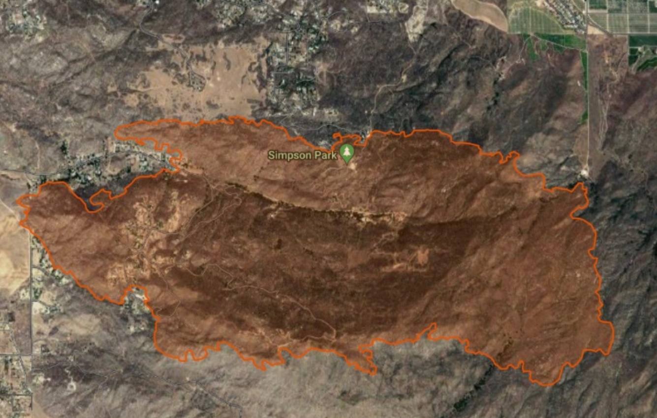 PHOTO Map Showing Fairview Fire Spreads 2700 Acres Across Hemet California