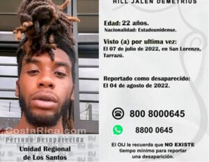 PHOTO Of Missing Poster Put Out In Costa Rica For Residents To Contact Authorities If They Saw Jalen Hill