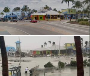 PHOTO Before And After Damage To Time Square In Fort Myers Beach From The Bridge