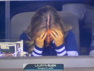 PHOTO Cooper Rush's Wife Face Palming Into Her Beautiful Blonde Hair After He Throws 3rd Interception