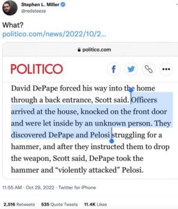 PHOTO Paul Pelosi Had One Of His Servants Open The Door For Police Instead Of Defending Him From Dave Depape