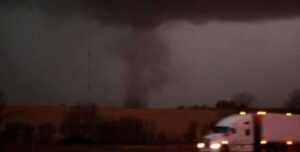 PHOTO Semi-Truck On The Freeway When Tornado Was Spinning Northwest Of Burlington Wisconsin
