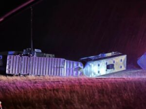 PHOTO Trucks Flipped Off I-35 South Of Jarrell Texas After High Tornado Winds Knocked Them Over