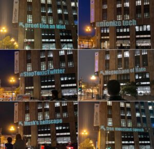 PHOTO Elon Musk Haters Are Displaying Messages Outside Of Twitter's Headquarters Because They Are So Angry