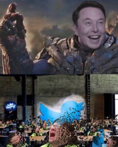 PHOTO Elon Musk In A Robot Suit Trying To Rule The World While Twitter Employees Are Dying At Twitter Headquarters Meme