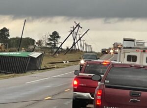 PHOTO Giant Construction Material And Power Lines Sitting All Over The Roads In Paris Texas People Had To Pull Over