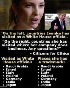 PHOTO Ivanka Trump Countries Ivanka Trump Has Visited As A White House Official Vs Countries She Has Visited Where Her Company Does Business Meme