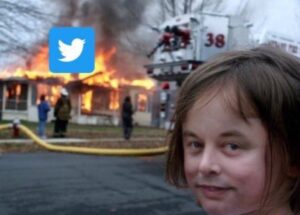 PHOTO Twitter Burning In The Background Like A House Fire While Elon Musk Smirks Meme