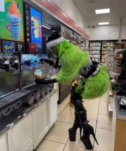 PHOTO Person In Costume Getting Slurpee From Gas Station In Cheektowaga On Christmas During Blizzard