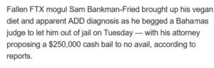 PHOTO Sam Bankman-Fried's Lawyer Wanted Him Released From Jail On Bail For Having ADD And Being Vegan