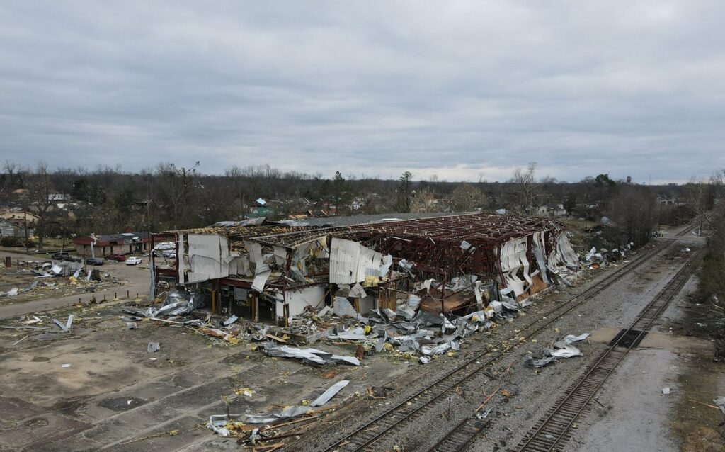 PHOTO Aerial View of Damage Along Broad Street In Downtown Selma Alabama