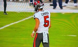 PHOTO Jake Camarda Honoring Devin Willock And Chandler LeCroy In Tonight’s Cowboys Buccaneers Game