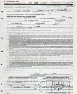 PHOTO Of Huu Can Tran's Petition For Naturalization He Filed In The US Because He Was Born In Vietnam