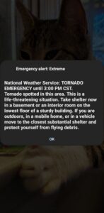 PHOTO Of Mobile Emergency Alert Houston Resident's Got On Their Phone Before Serious Tornado Came Through