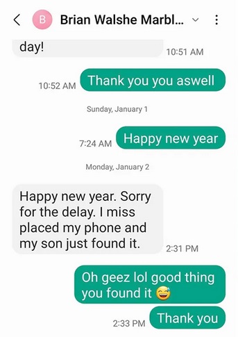 PHOTO Text Message Brian Walshe Sent To A Friend Saying He Lost His