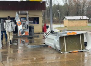 PHOTO Entire Gas Pumped Turned Over On Its Side At Gas Station In Ripley Mississippi From Tornado