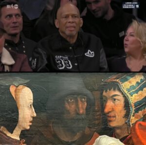 PHOTO Kareem Sitting Courtside With Lady Smooching At Him Looking Like The Fortune Teller And His Wife After Lucas Van Leyden 1510