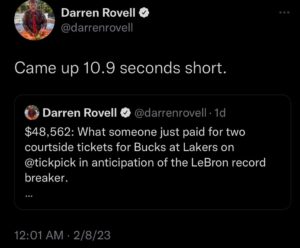 PHOTO Someone Paid $48562 For Two Tickets Courtside For Bucks And Lakers Before Lebron Broke Record Tuesday Night Vs OKC