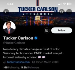 PHOTO Anonymous Hacked Tucker Carlson And Changed His Bio To Non-binary Climate Change Activist Of Color