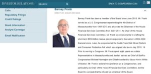 PHOTO Barney Frank's Investor Relations Biography At Signature Bank Proves His Ties To Congress