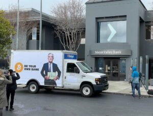 PHOTO Bitcoin Decided To Park Truck Outside Silicon Valley Bank To Advertise