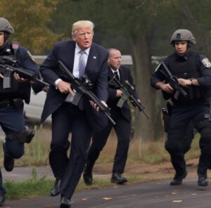 PHOTO Donald Trump Armed Leading The Charge With NYPD To Arrest Alvin Bragg Meme