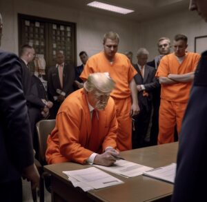 PHOTO Donald Trump Signing Papers In Prison In A Jumpsuit meme