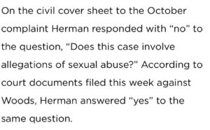 PHOTO Erica Herman Put No On Civil Cover Sheet When Asked If Case Involves Sexual Abuse But Put Yes On On Court Document Filed This Week