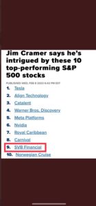 PHOTO Jim Cramer Said he Was Intruiged By Silicon Valey Bank Stock In February Including It In What He Called 10 High Performing Stocks