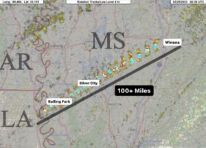 PHOTO Map Showing Tornado In Mississippi Was On The Ground For 100+ Miles