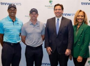 PHOTO Ron DeSantis Looking Like The Same Height At Tiger Woods When Woods Is Two Inches Taller
