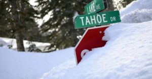 PHOTO Snow Up To The Stop Sign On Tahoe Drive In Donner Pass CA