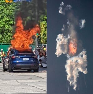 PHOTO Comparison Of Tesla Rocket On Fire Vs SpaceX Rocket On Fire