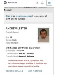 PHOTO KC Police Booking Listing For Andrew Lester When They Let Him Out Of Custody