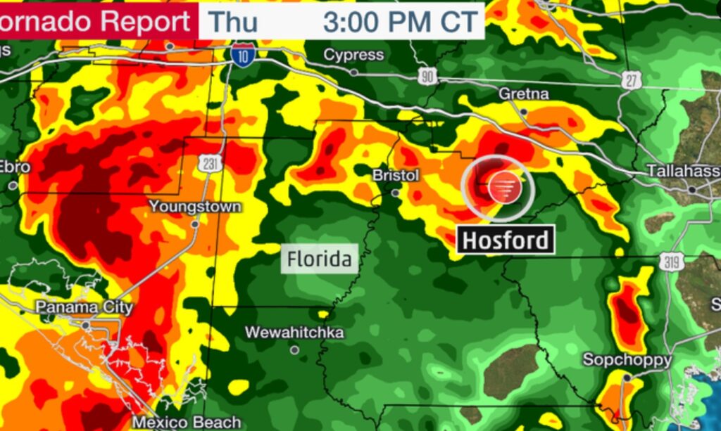 PHOTO Map Showing Hosford FL Tornado Hit Directly On The Town At 3 PM
