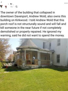 PHOTO Andrew Wold Owns Building On Kirkwood And He Refuses To Pay To Fix Porch Roof That Could Collapse And Kill Somebody