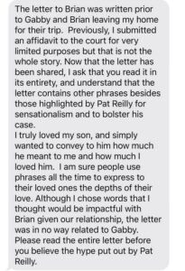 PHOTO Full Explanation From Roberta Laundrie That Her Burn Letter To Brian Had Nothing To Do With Gabby And She Wanted To Tell Brian How Much She Loved Him