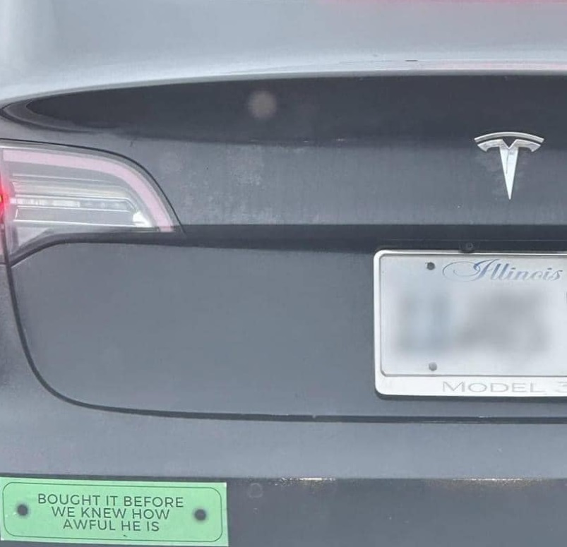 PHOTO Illinois Tesla Owner Driving Around With Bumper Sticker That Says ...