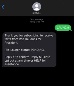 PHOTO Lady Macbeth Decided To Announce Ron DeSantis Running For President For Him With Text Messages Thanking You For Subscribing To Receive Texts From Ron DeSantis For President